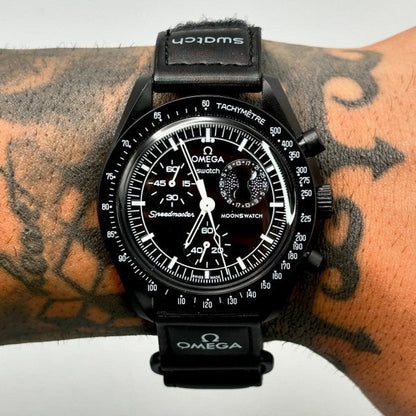 Swatchh x Omegaa Bioceramic Moonswatch Mission to Moon phase Blacke