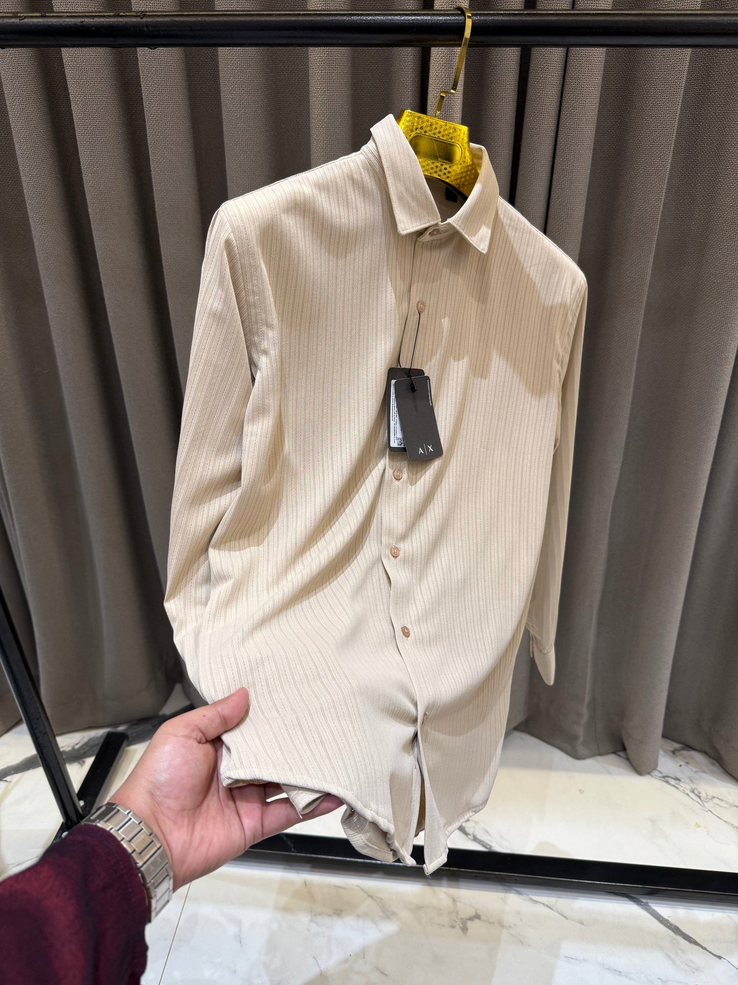 ARMANI EXCHANGE BEIGE BROWN SHIRT