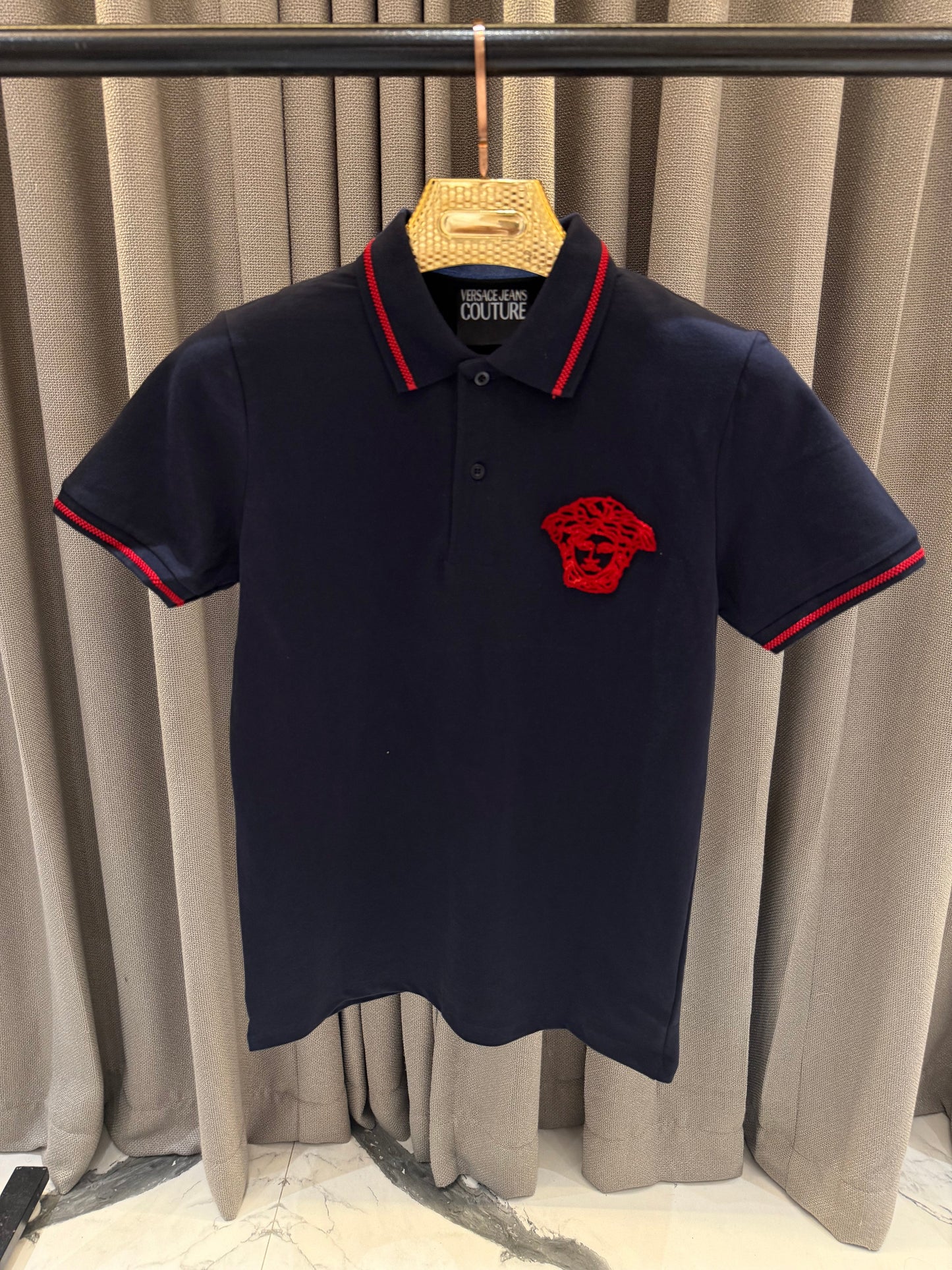 VERSACE NAVY BLUE RES LOGO PREMIUM POLO TSHIRT V5