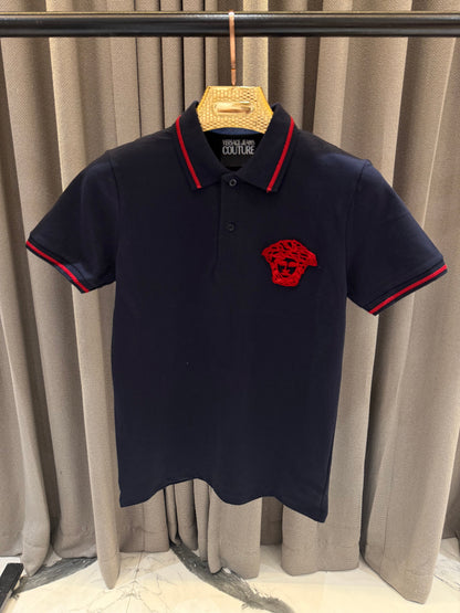 VERSACE NAVY BLUE RES LOGO PREMIUM POLO TSHIRT V5
