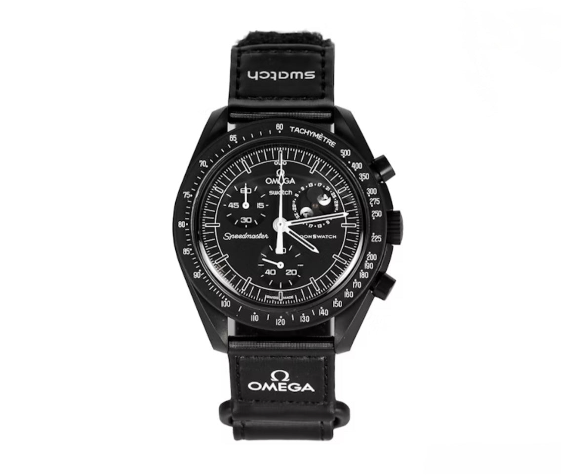 Swatchh x Omegaa Bioceramic Moonswatch Mission to Moon phase Blacke