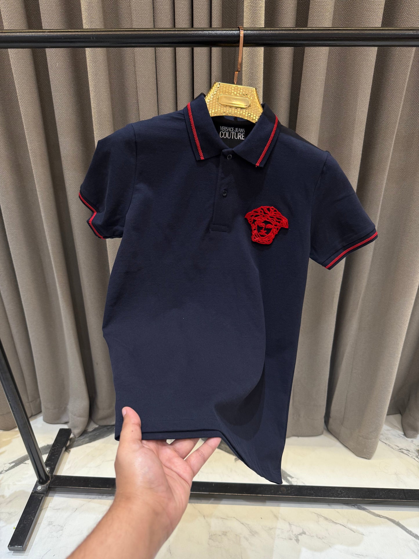 VERSACE NAVY BLUE RES LOGO PREMIUM POLO TSHIRT V5