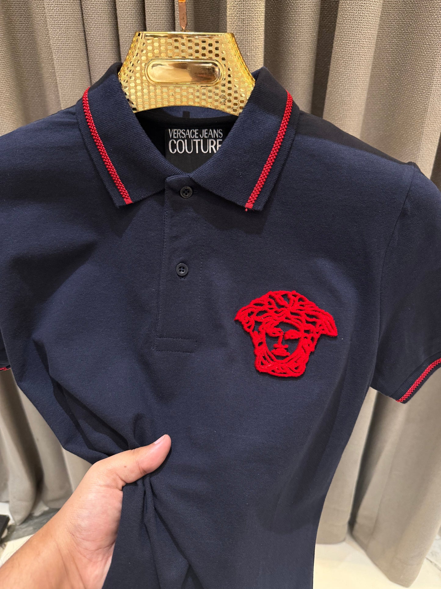 VERSACE NAVY BLUE RES LOGO PREMIUM POLO TSHIRT V5
