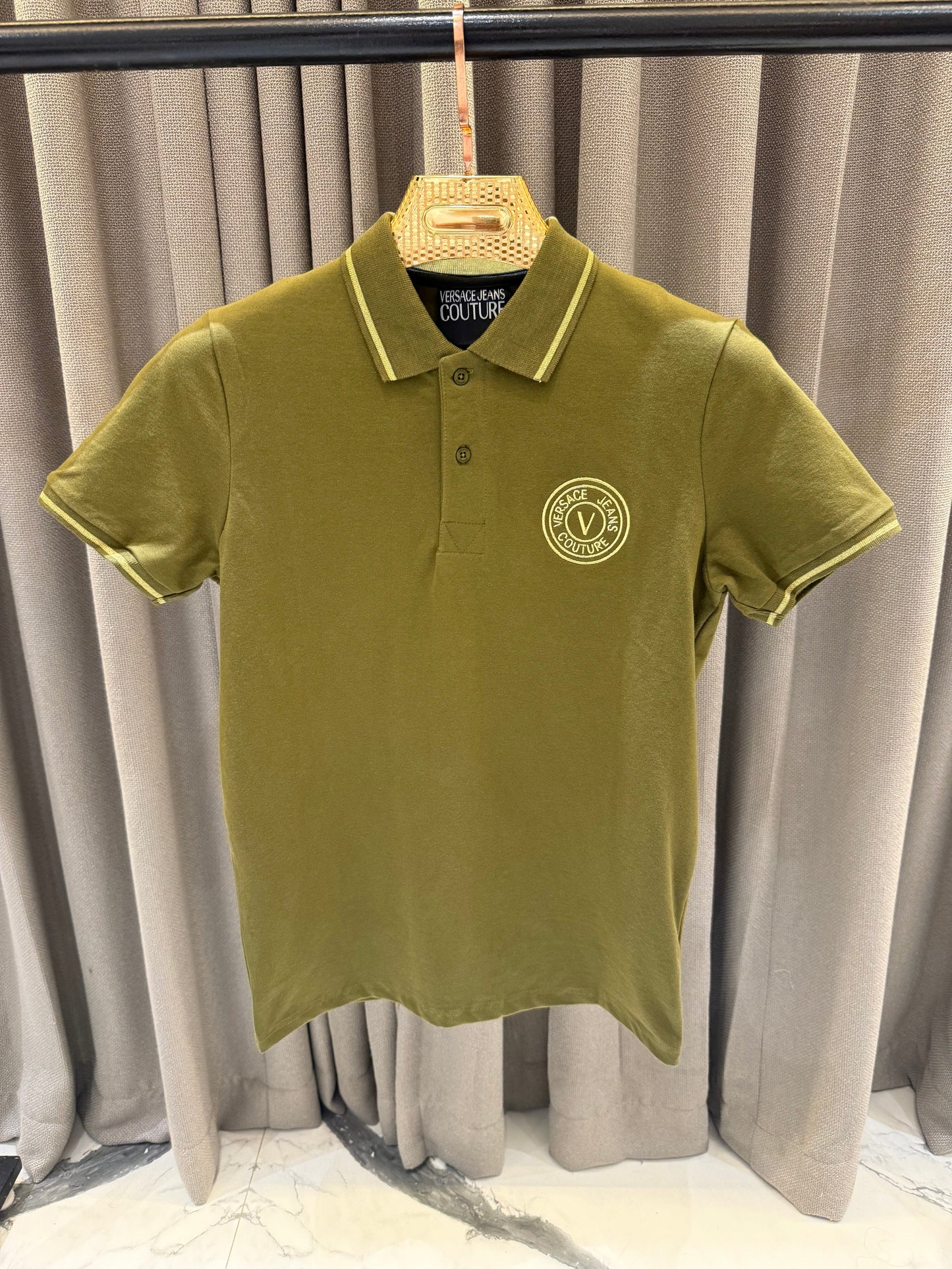 Versace Olive Side Embroidery Logo Polo T-shirt V5