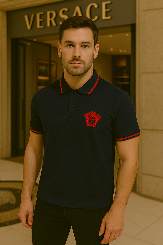 VERSACE NAVY BLUE RES LOGO PREMIUM POLO TSHIRT V5