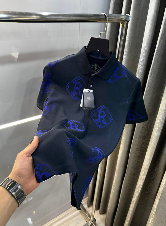 RARE RABBIT PREMIUM NAVY VELVET PRINTED POLO RR